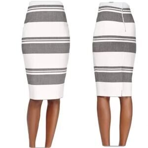 Elizabeth & James‎ Gray & White Stripe Knee Length Pencil Skirt Office Size 2